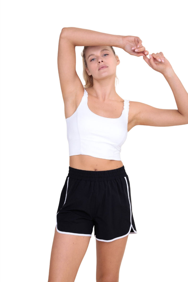 Mono B Crop Ruffle Strap Bra Top AT-B0487 - White - Front View