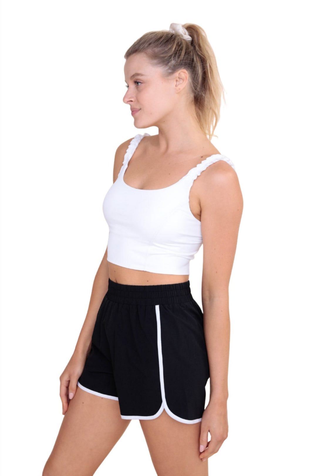 Mono B Crop Ruffle Strap Bra Top AT-B0487 - White - Side View