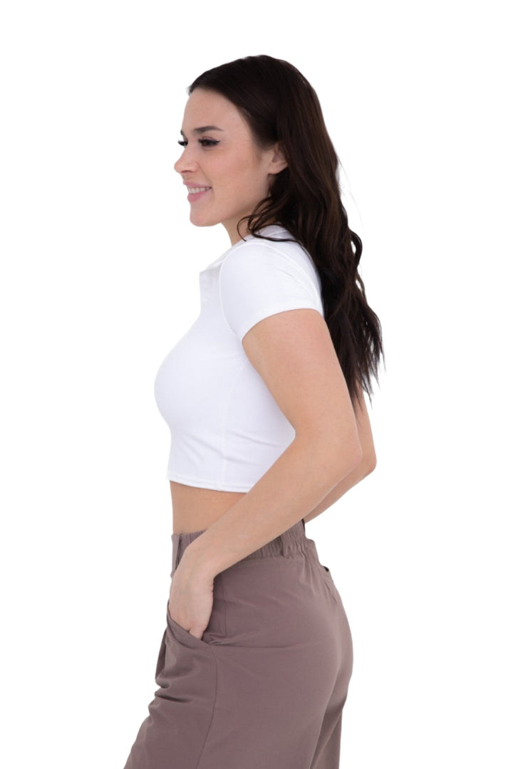 Mono B Venice Short Sleeve Crop AT-B0563 - White - Side View
