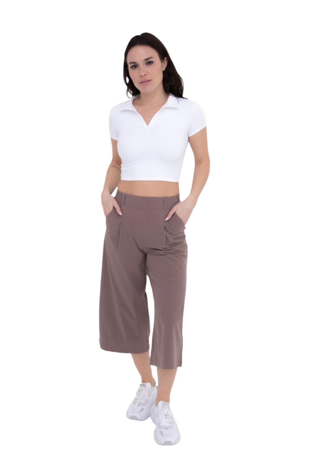 Mono B Venice Short Sleeve Crop AT-B0563 - White - Front Full View