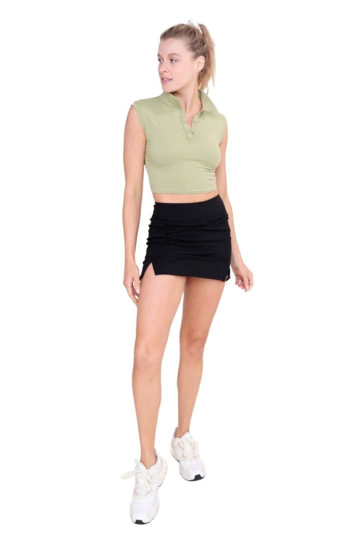 Mono B Crop Tennis Top AT-B0569 - Green - Front Full View