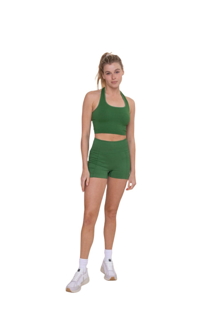 Mono B Seamless Halter Rib Top AT-B0589 - Ivy - Front Full View