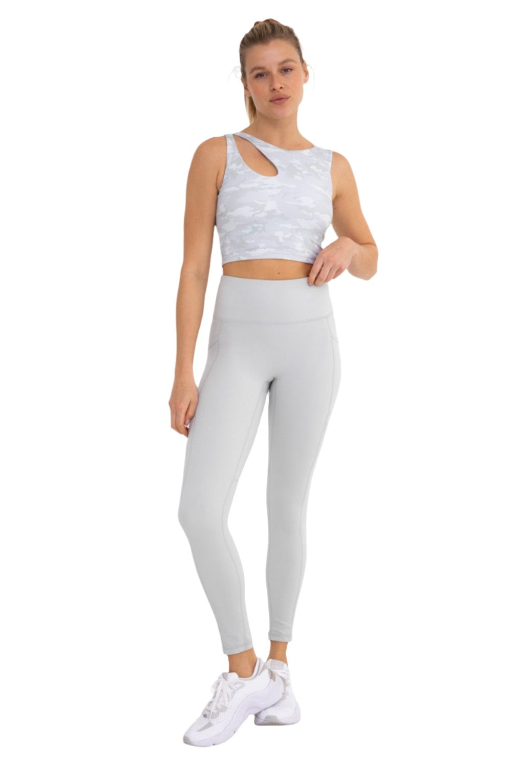 Mono B Newport No Front Seam Splice Swoop Highwaist Leggings APH-A0738 - Mist - Front Full View
