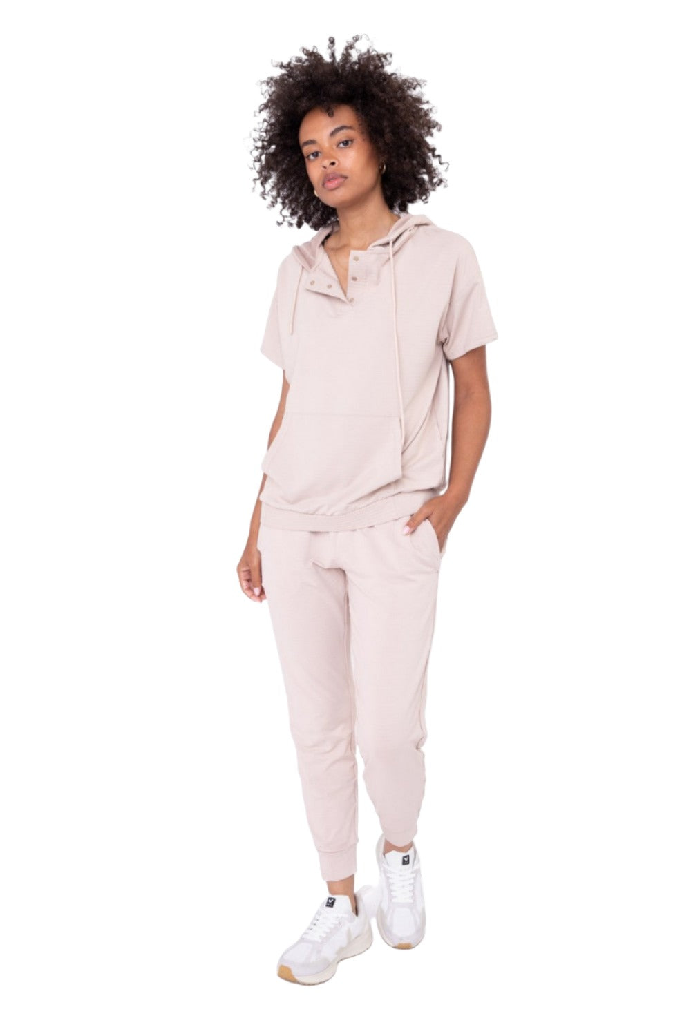 Mono B Active Joggers with Textured Interior AP-B0109 - Stone - Front Full View