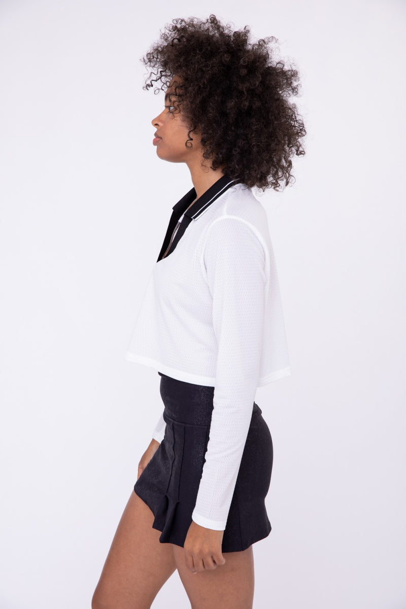 Mono B Crop Perforated Polo Top AT-B7101