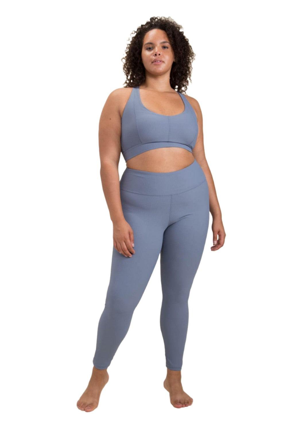 Mono B BRONZE - Micro Ribbed Lycra-Blend High Waist Leggings APH3091 Plus - Dark Blue - Front Full View