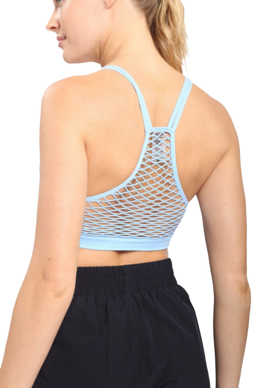 Mono B Seamless Open Back Top AT1961 - Blue - Back View