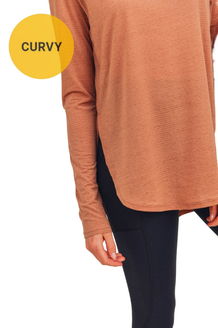 Mono B Mesh Long Sleeve Stripe Top AT2513 Plus Too - Brindle - Rear View