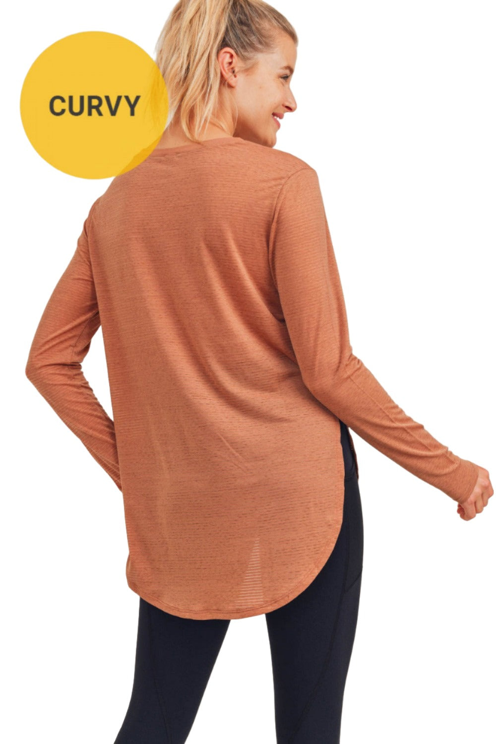 Mono B Mesh Long Sleeve Stripe Top AT2513 Plus Too - Brindle - Back View