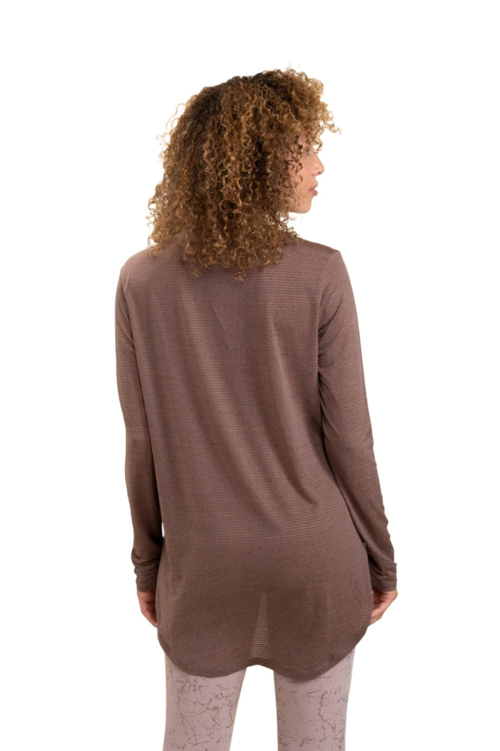 Mono B Mesh Long Sleeve Stripe Top AT2513 Plus Too - Brown 21 - Back View