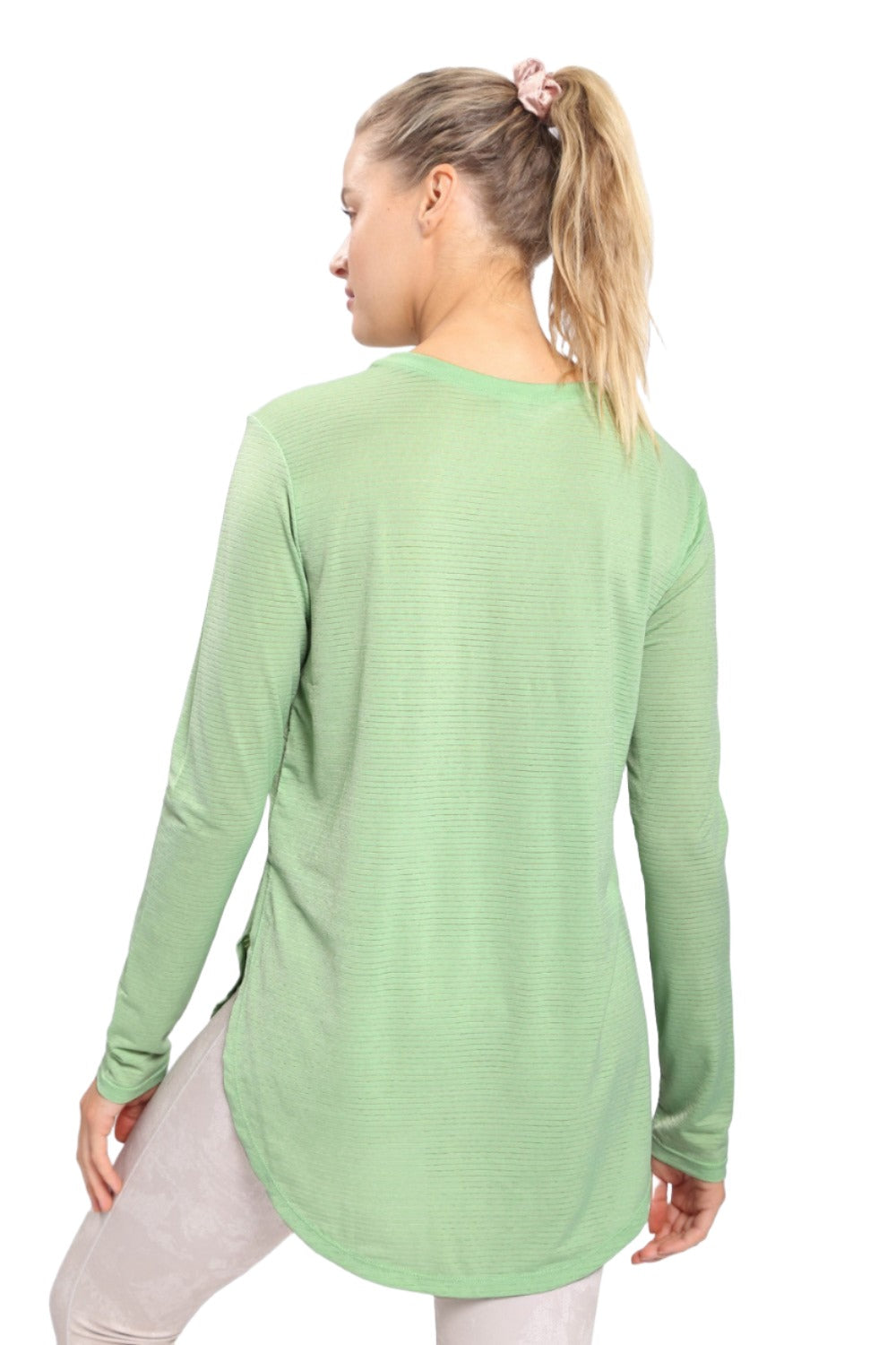 Mono B Mesh Long Sleeve Stripe Top AT2513 Plus Too - Fair Green - Back View