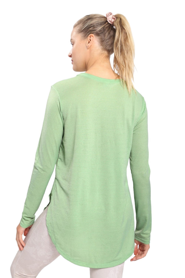 Mono B Mesh Long Sleeve Stripe Top AT2513 Plus Too - Fair Green - Back View