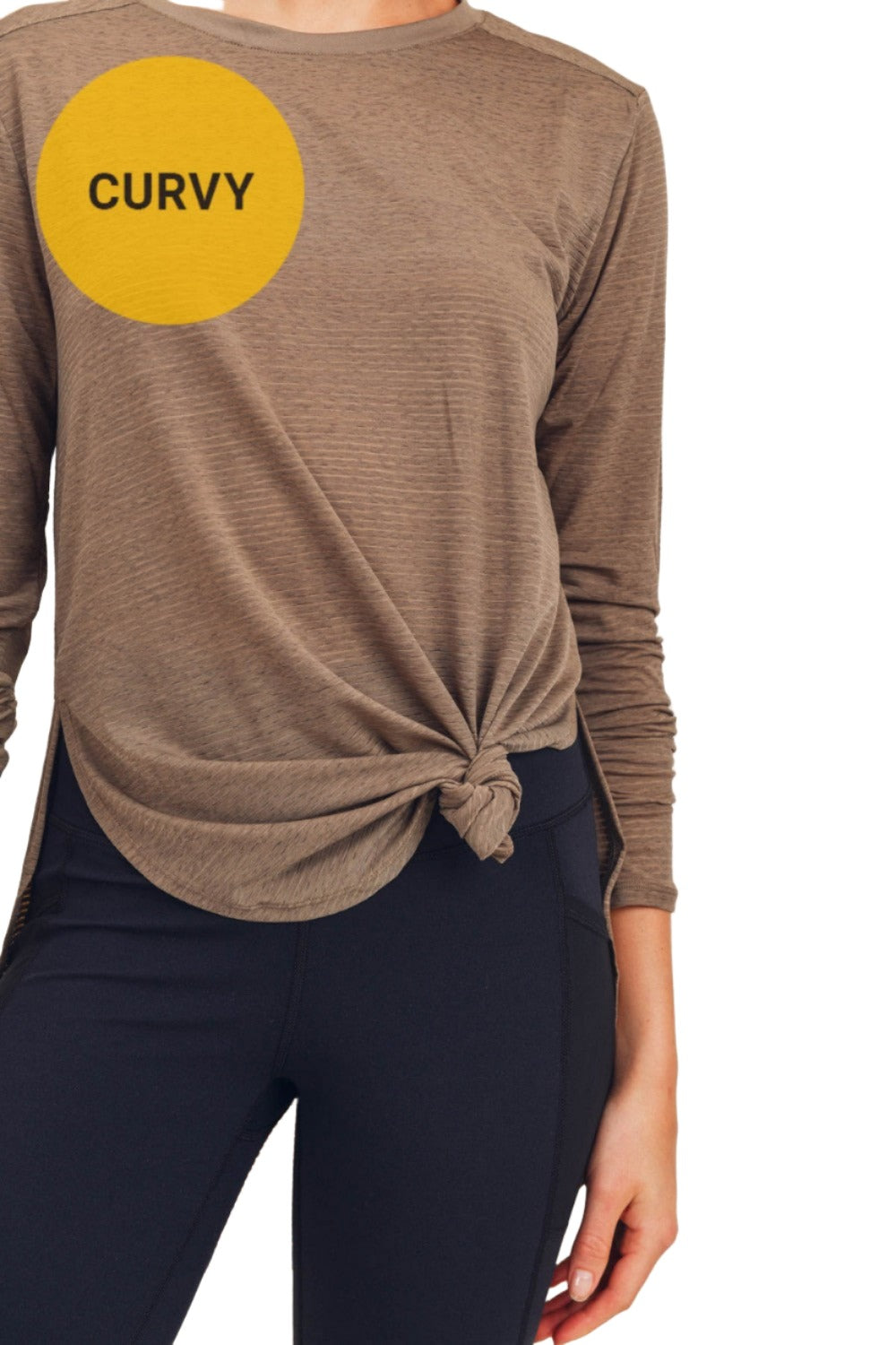 Mono B Mesh Long Sleeve Stripe Top AT2513 Plus Too - Mocha Mousse - Rear View2