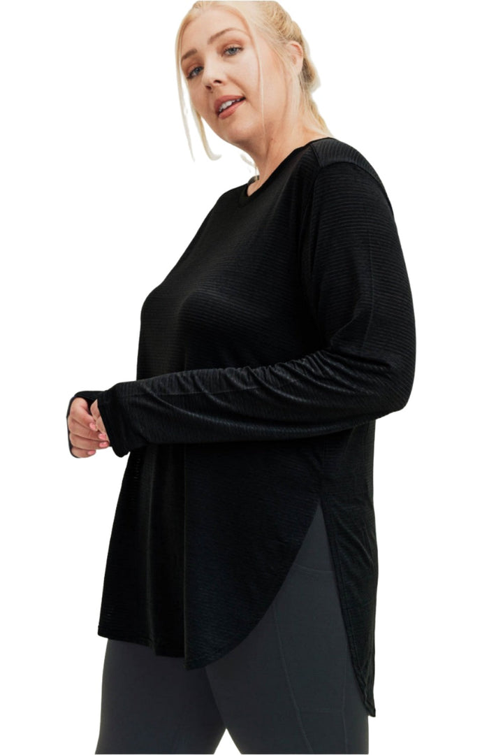 Mono B Mesh Long Sleeve Stripe Top AT2513 Plus Too - Black - Side View