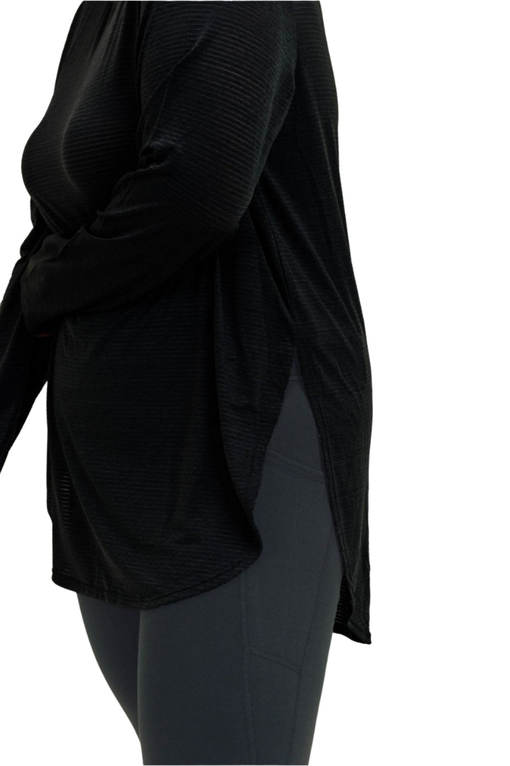 Mono B Mesh Long Sleeve Stripe Top AT2513 Plus Too - Black - Rear View