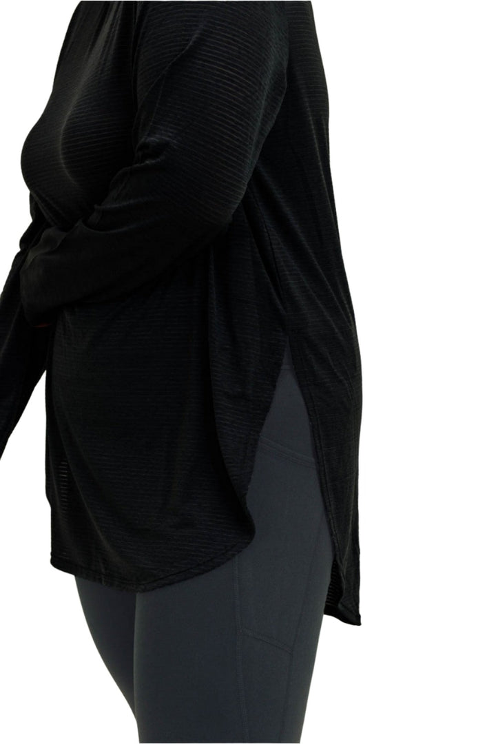 Mono B Mesh Long Sleeve Stripe Top AT2513 Plus Too - Black - Rear View