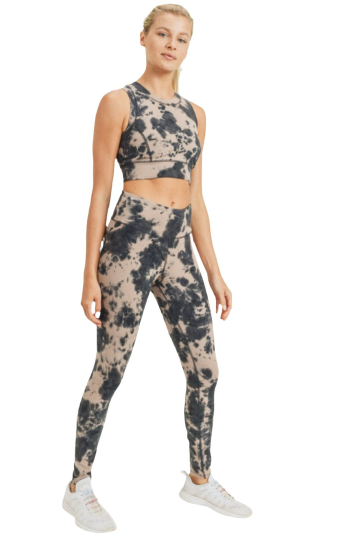 Mono B Tie Dye High Waist Legging APH2789 - Mushroom/Black - Front Full View