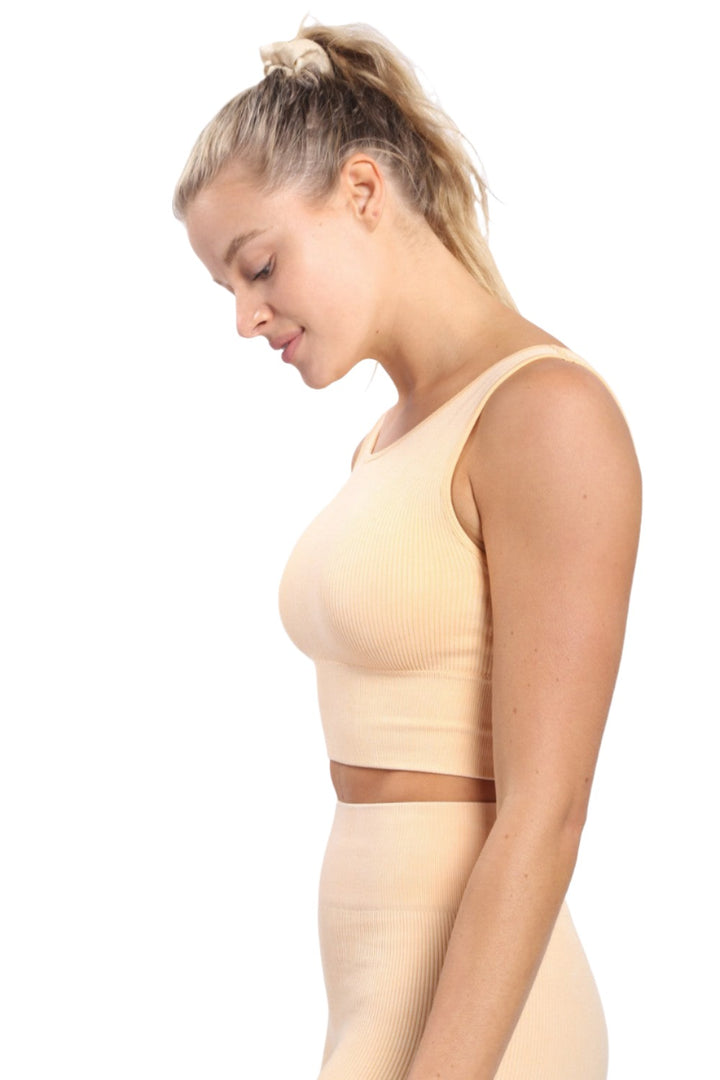 Mono B Ribbed Cut-Out Back Mineral Wash Seamless Bra Top AT2802 - Apricot Ice - Side View