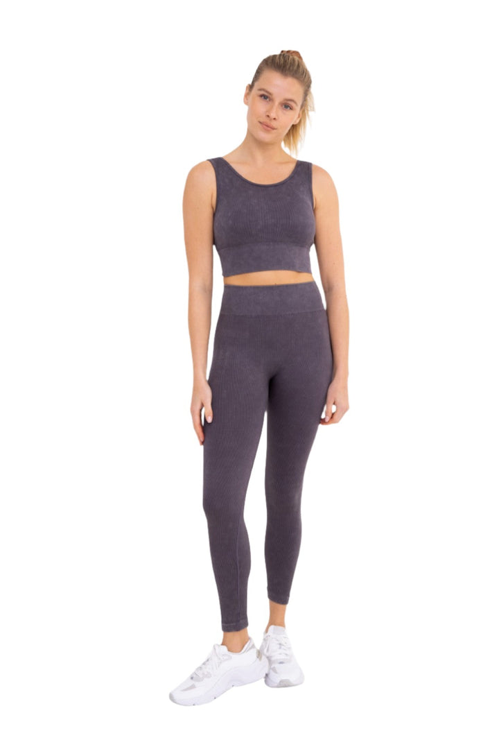 Mono B Ribbed Cut-Out Back Mineral Wash Seamless Bra Top AT2802 - Arcane - Front Full View