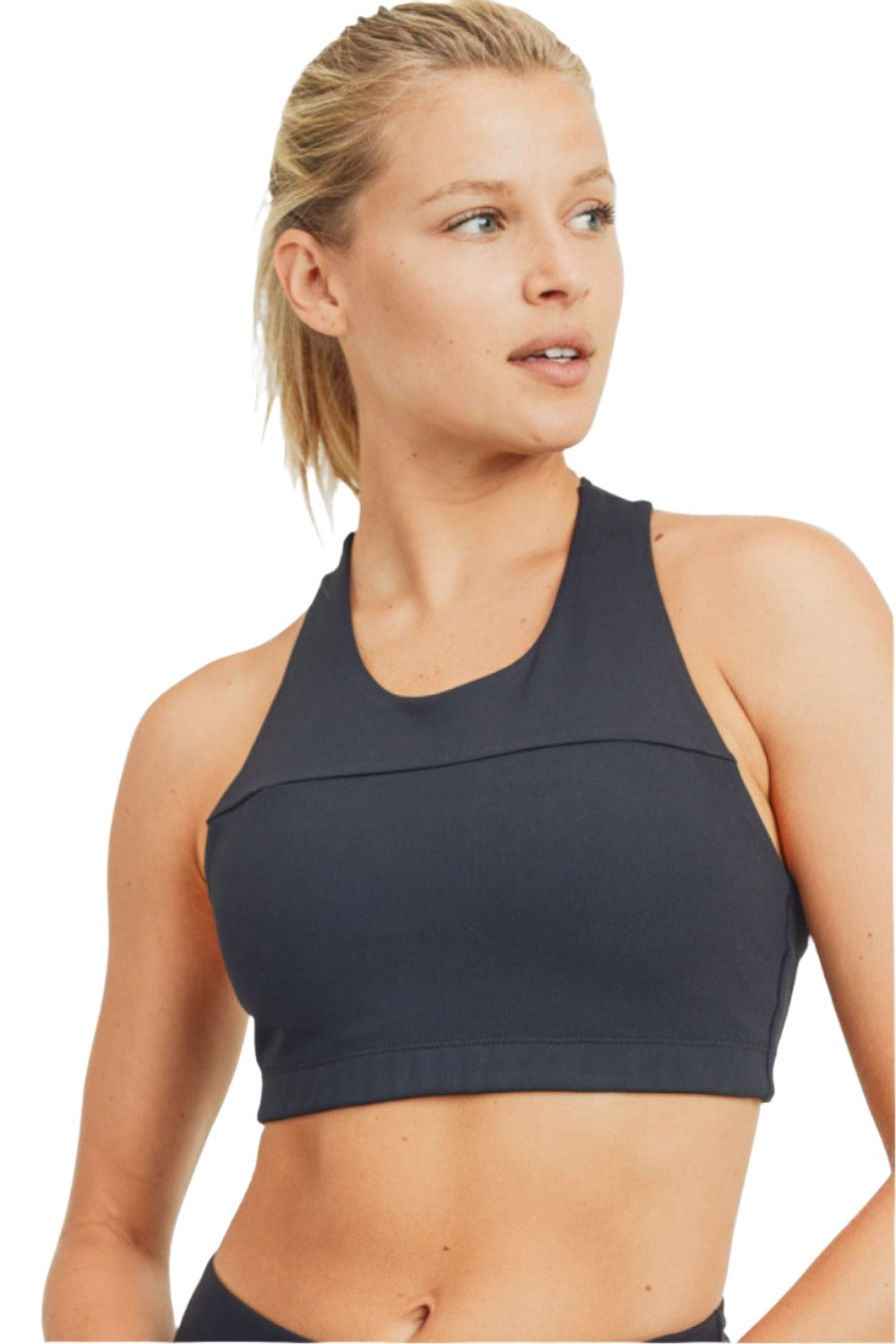 Mono B Split Front Overlay Adjustable Bra Top AT2824 - Black - Front View