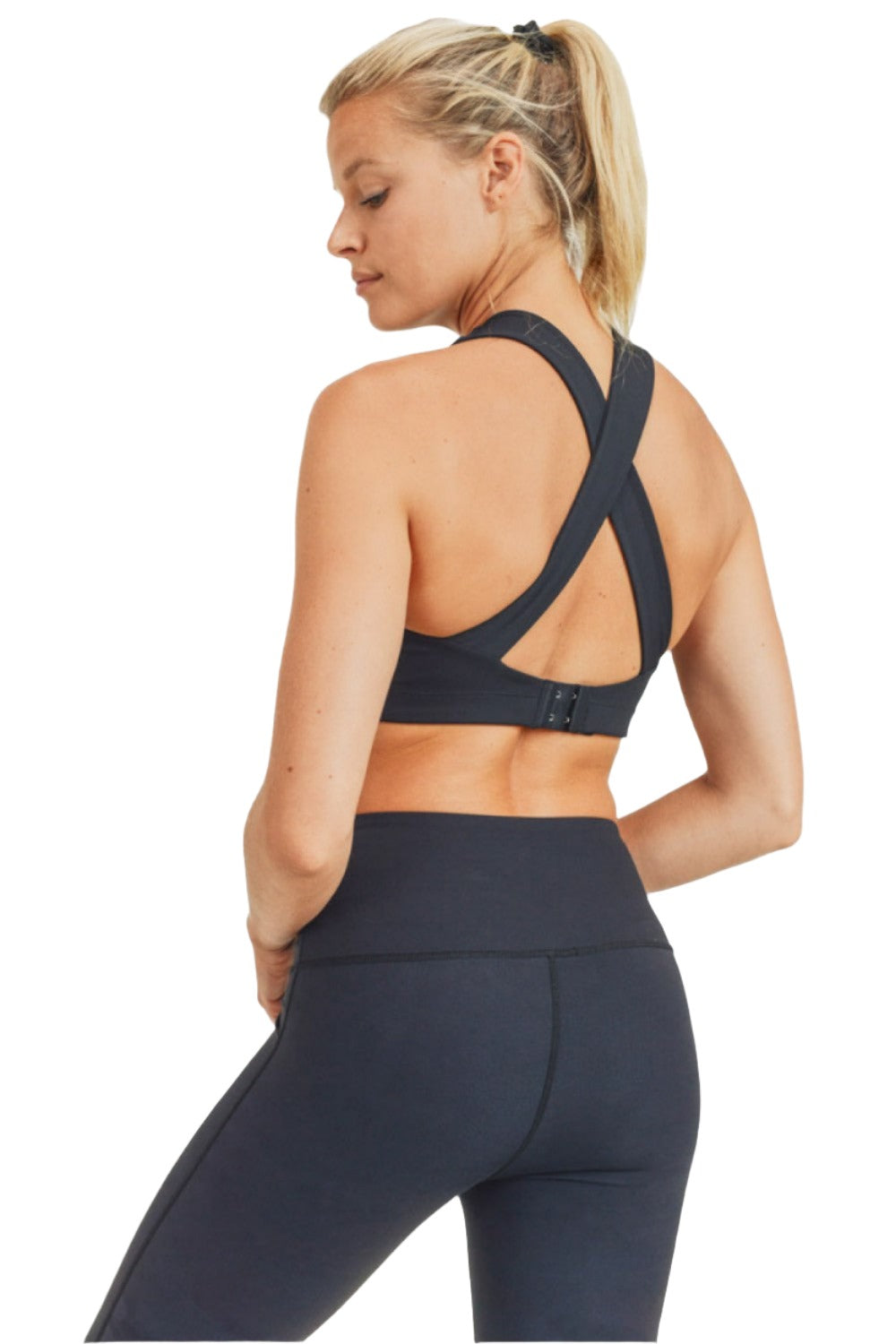 Mono B Split Front Overlay Adjustable Bra Top AT2824 - Black - Back Side View