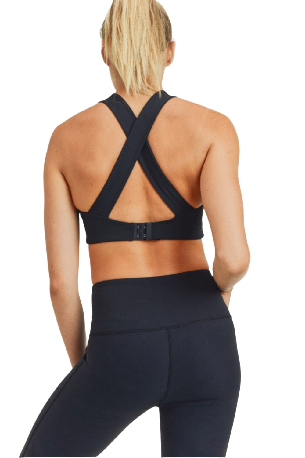 Mono B Split Front Overlay Adjustable Bra Top AT2824 - Black - Back View