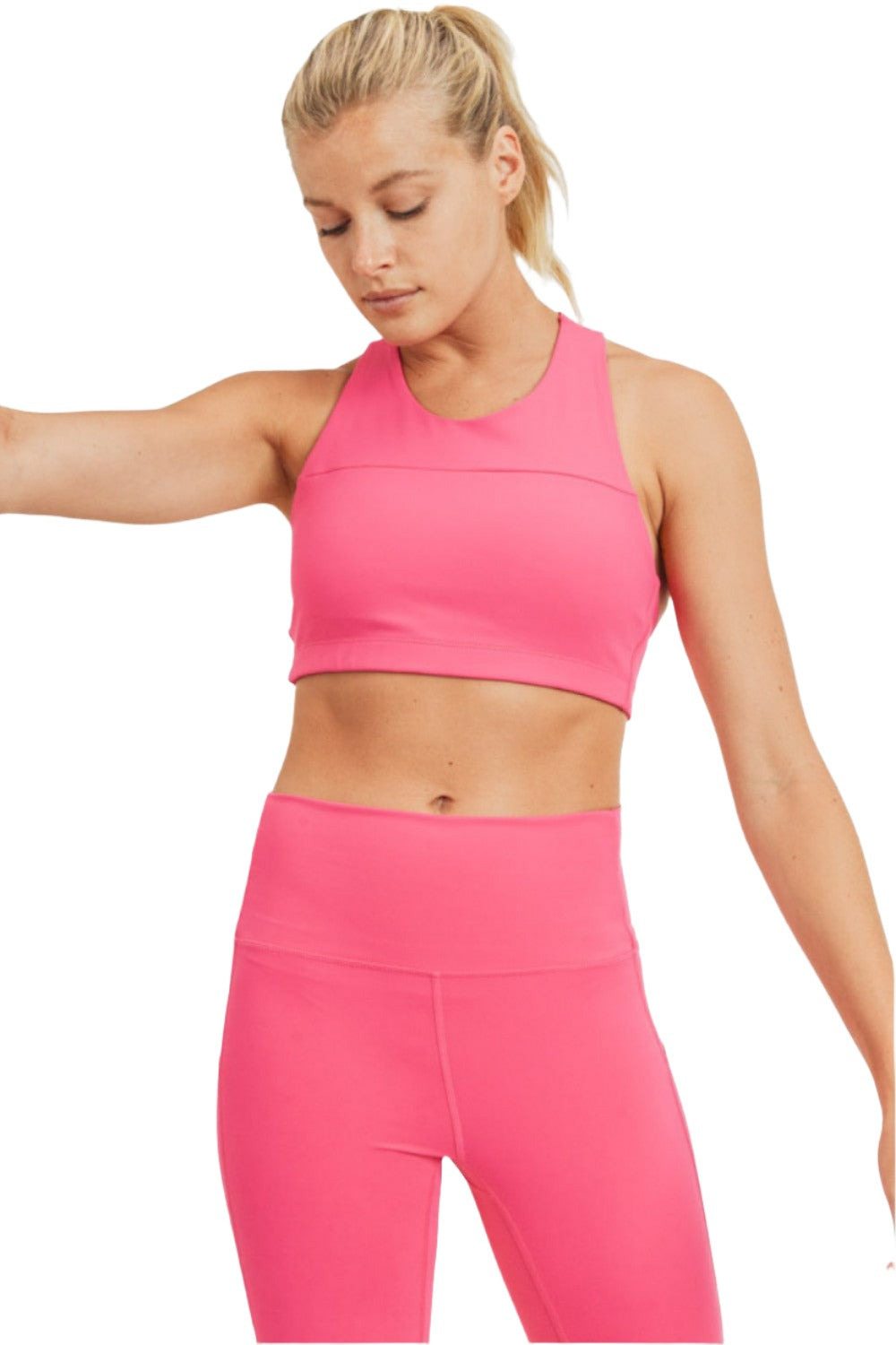Mono B Split Front Overlay Adjustable Bra Top AT2824 - Fuchsia - Front View