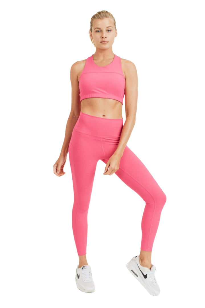 Mono B Laser-Cut and Bonded Essential Foldover Highwaist Leggings APH2713 Plus - Fuschina - Front Full View