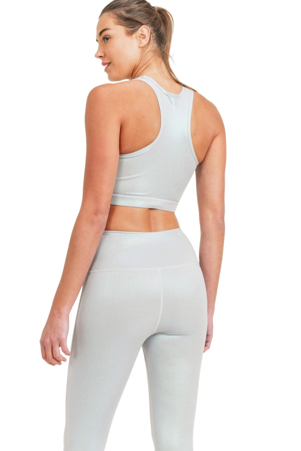 Mono B Metallic High Neck Bra AT2863 - Light Grey - Back Side View