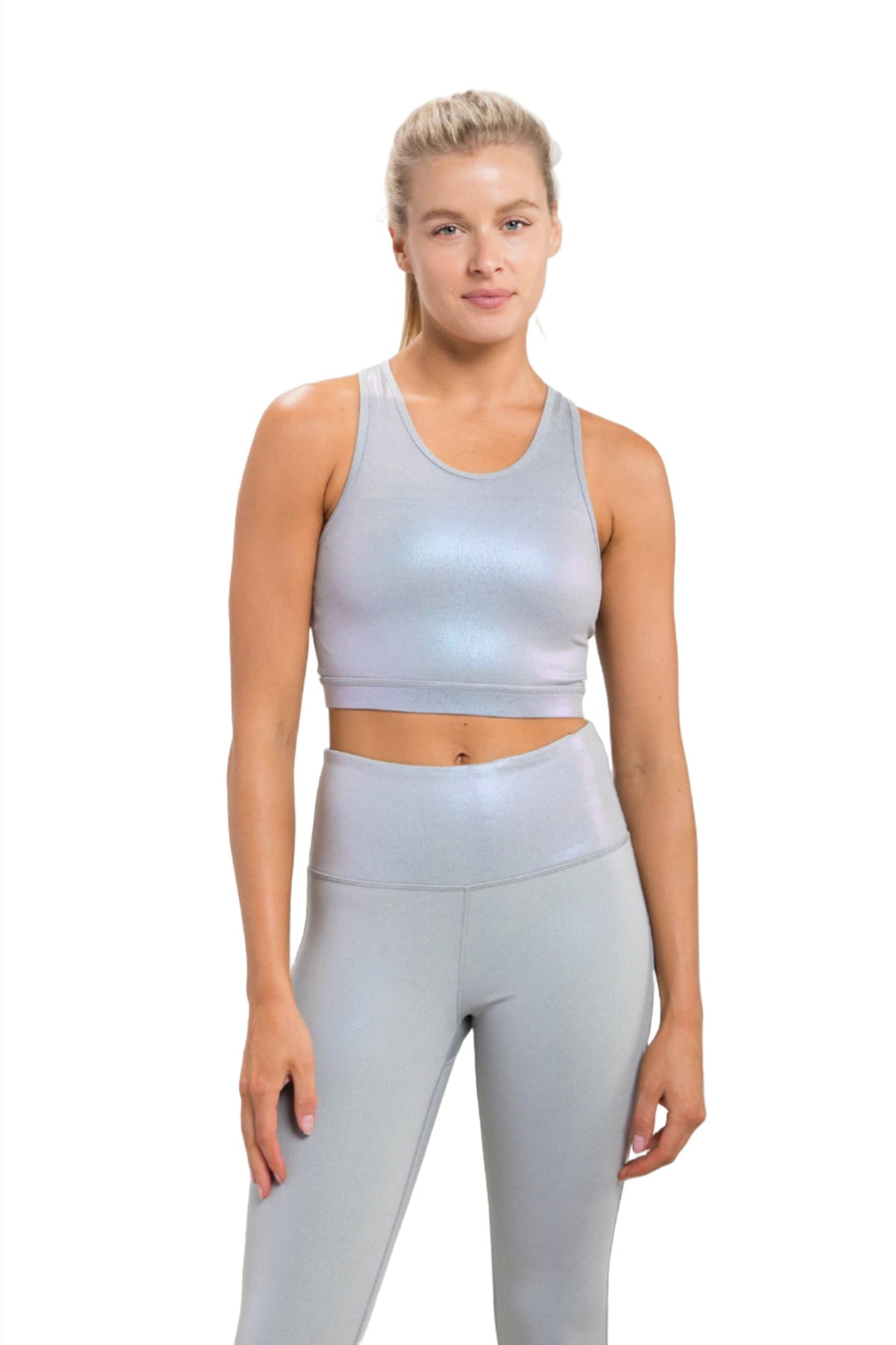 Mono B Metallic High Neck Bra AT2863 - Mist - Front View
