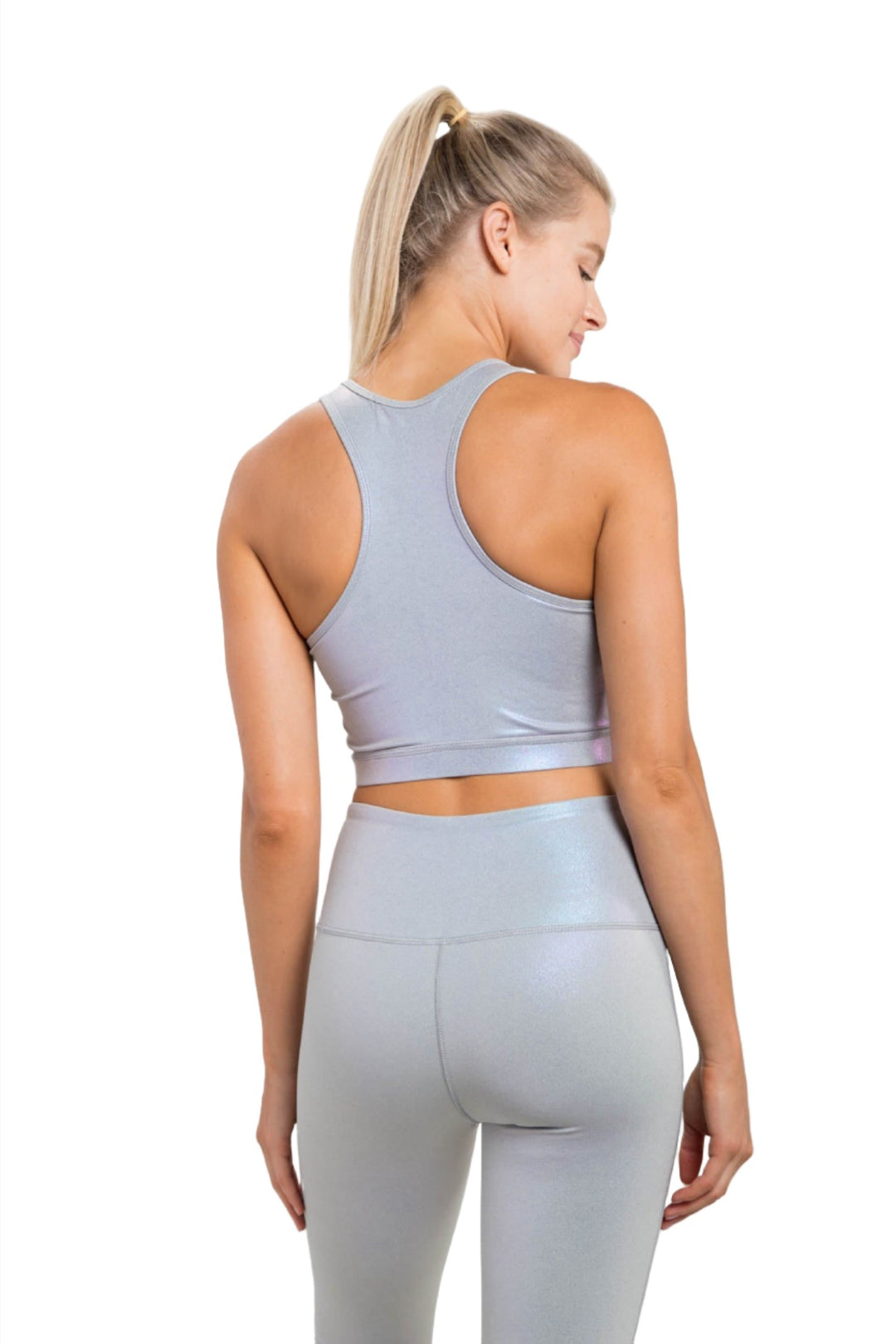 Mono B Metallic High Neck Bra AT2863 - Mist - Back View