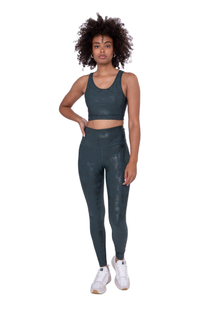 Mono B Metallic Foil Printed High-Waist Leggings APH2873 and Plus - Green 21 - Front Full View