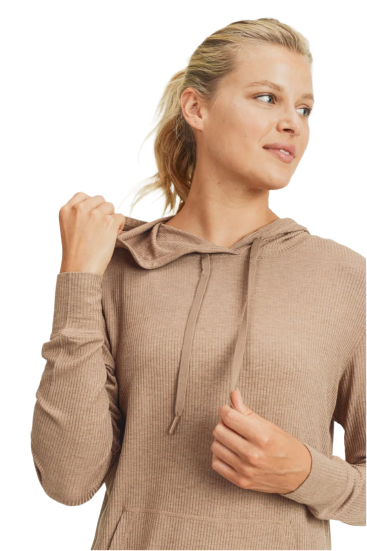 Mono B Kangaroo Pocket Rib Top AT2875 Plus - Mushroom - Front View