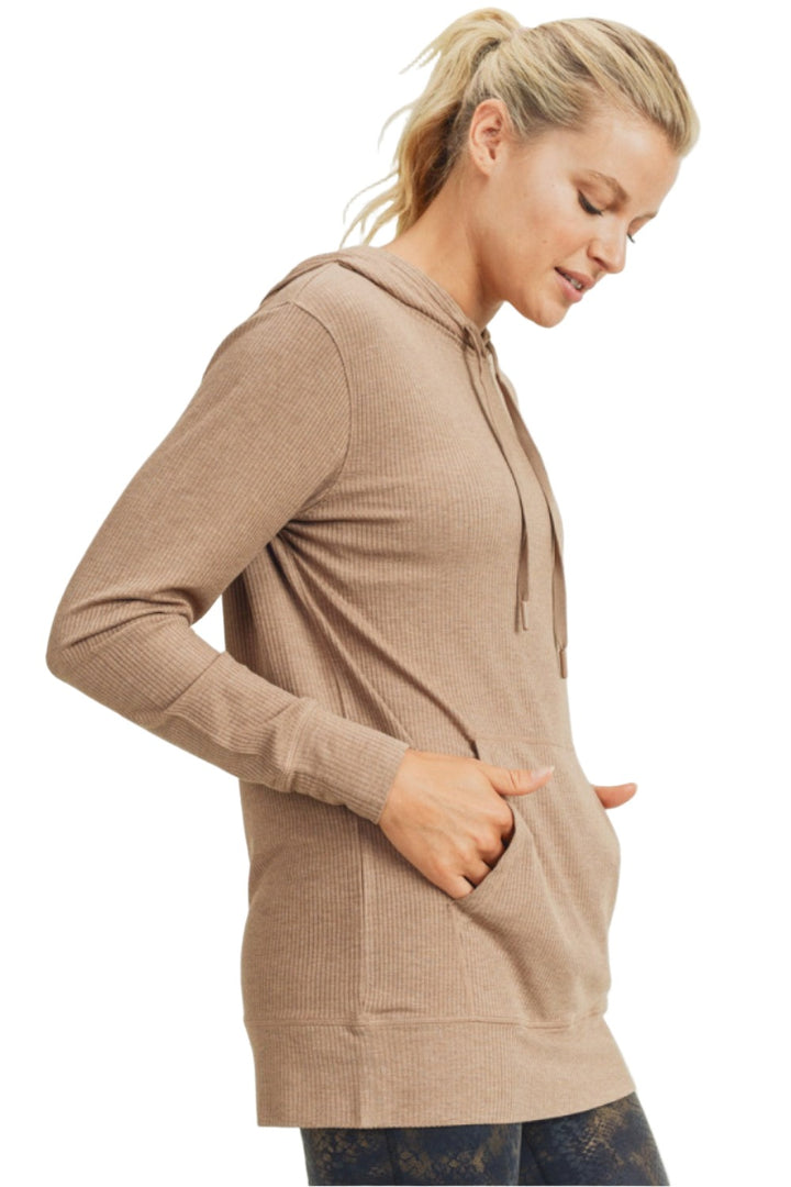 Mono B Kangaroo Pocket Rib Top AT2875 Plus - Mushroom - Side View