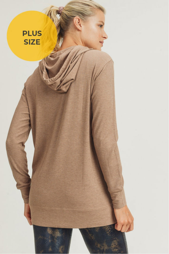 Mono B Kangaroo Pocket Rib Top AT2875 Plus - Mushroom - Back Side View