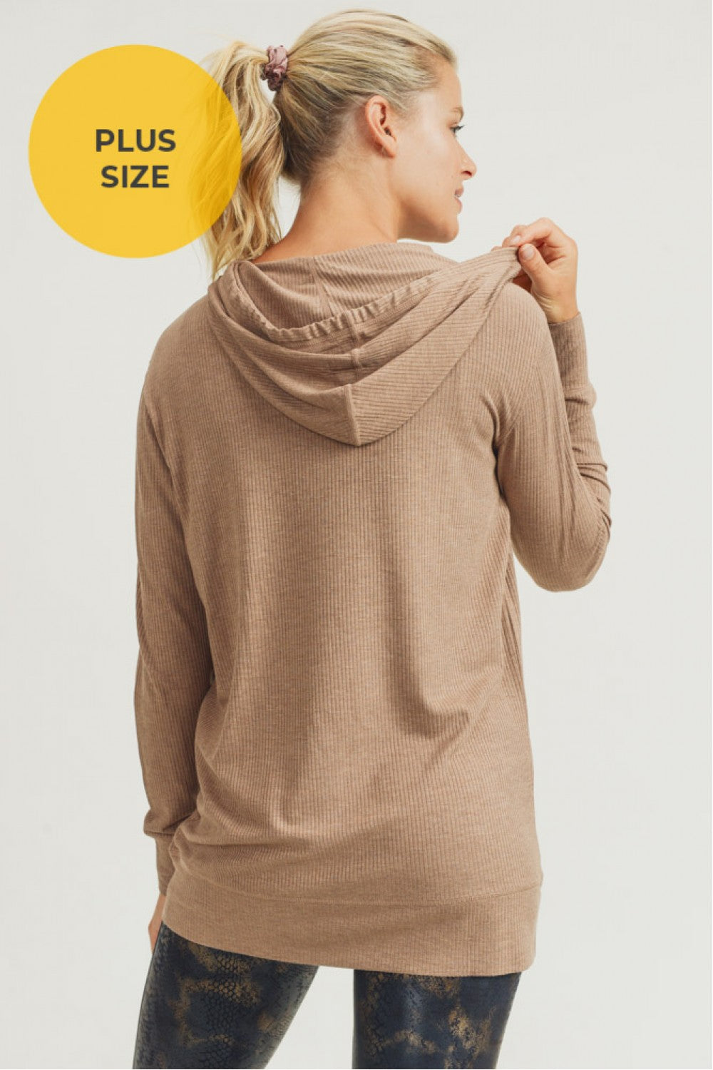 Mono B Kangaroo Pocket Rib Top AT2875 Plus - Mushroom - Back View