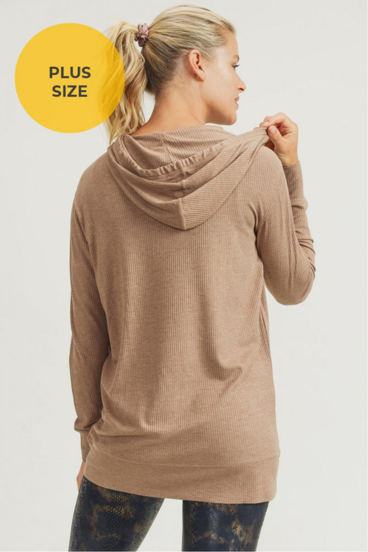 Mono B Kangaroo Pocket Rib Top AT2875 Plus - Mushroom - Back View