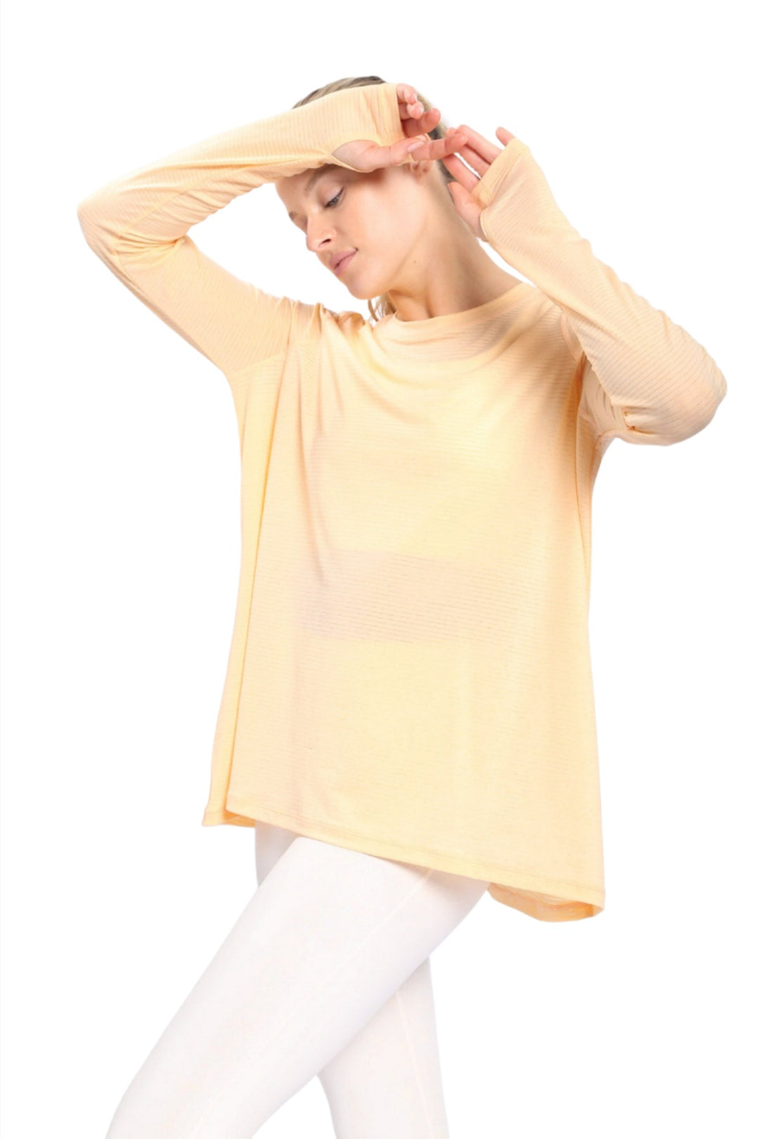 Mono B Mesh Long Sleeve Top AT2876 - Surf Spray - Front View