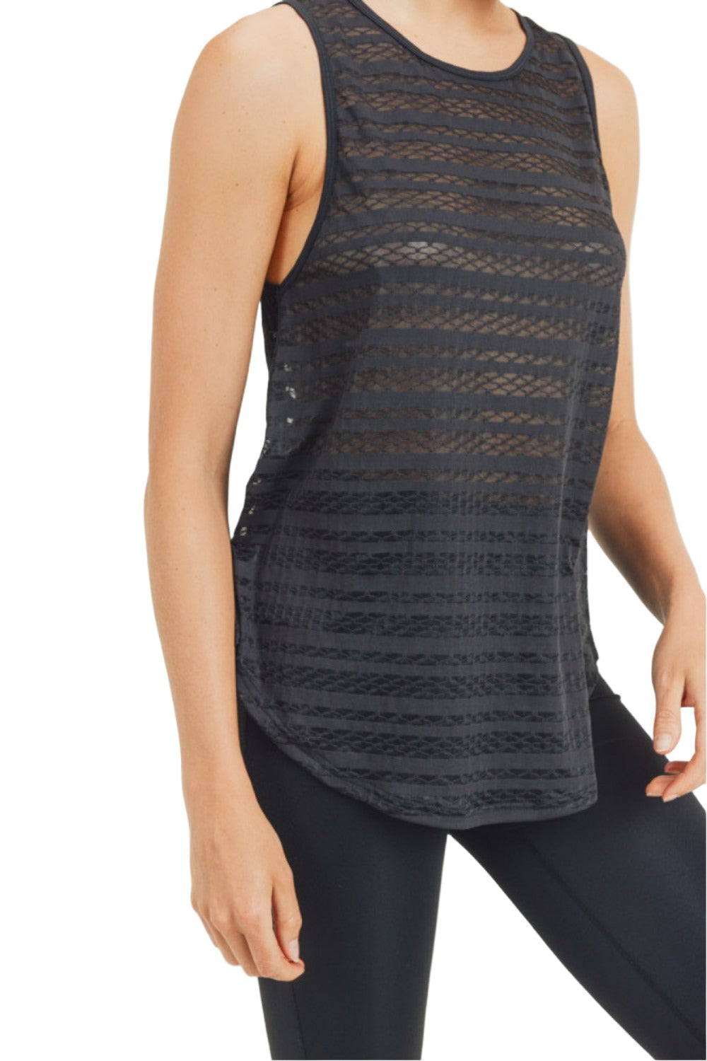Mono B Lattice Open Back Mesh Tank AT2910 - Black - Rear View