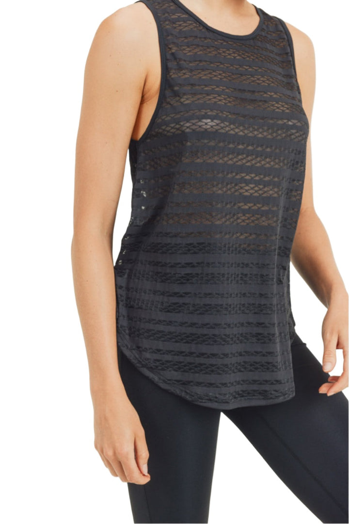 Mono B Lattice Open Back Mesh Tank AT2910 - Black - Rear View