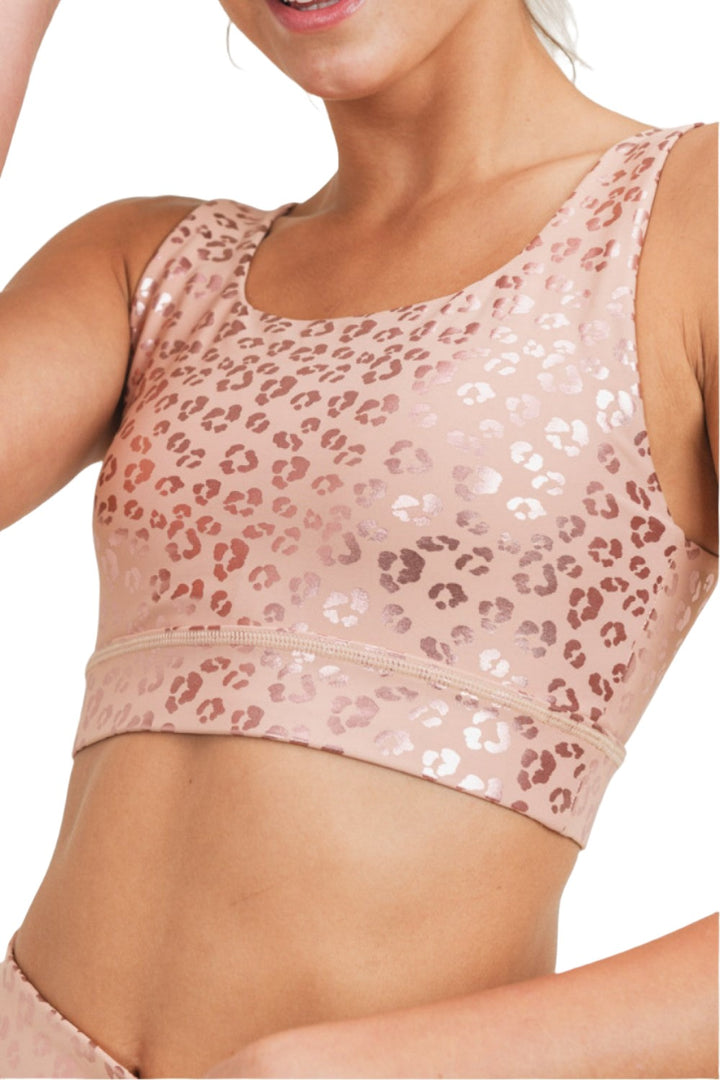 Mono B Shimmer Foil Leopard Bra Top AT2961 - Leopard Shimmer - Rear View