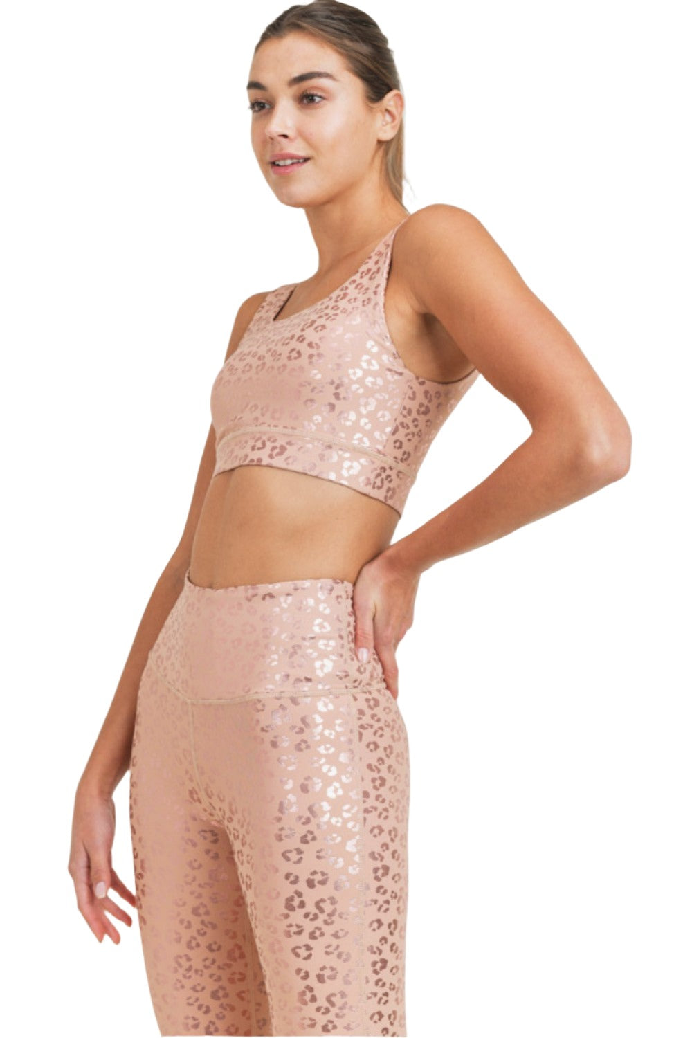 Mono B Shimmer Foil Leopard Bra Top AT2961 - Leopard Shimmer - Side View