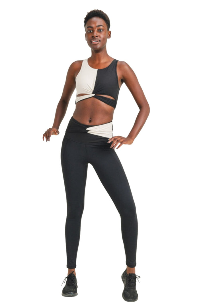 Mono B Split Twisted High Waist Leggings APH2969 - Black - Front Full View