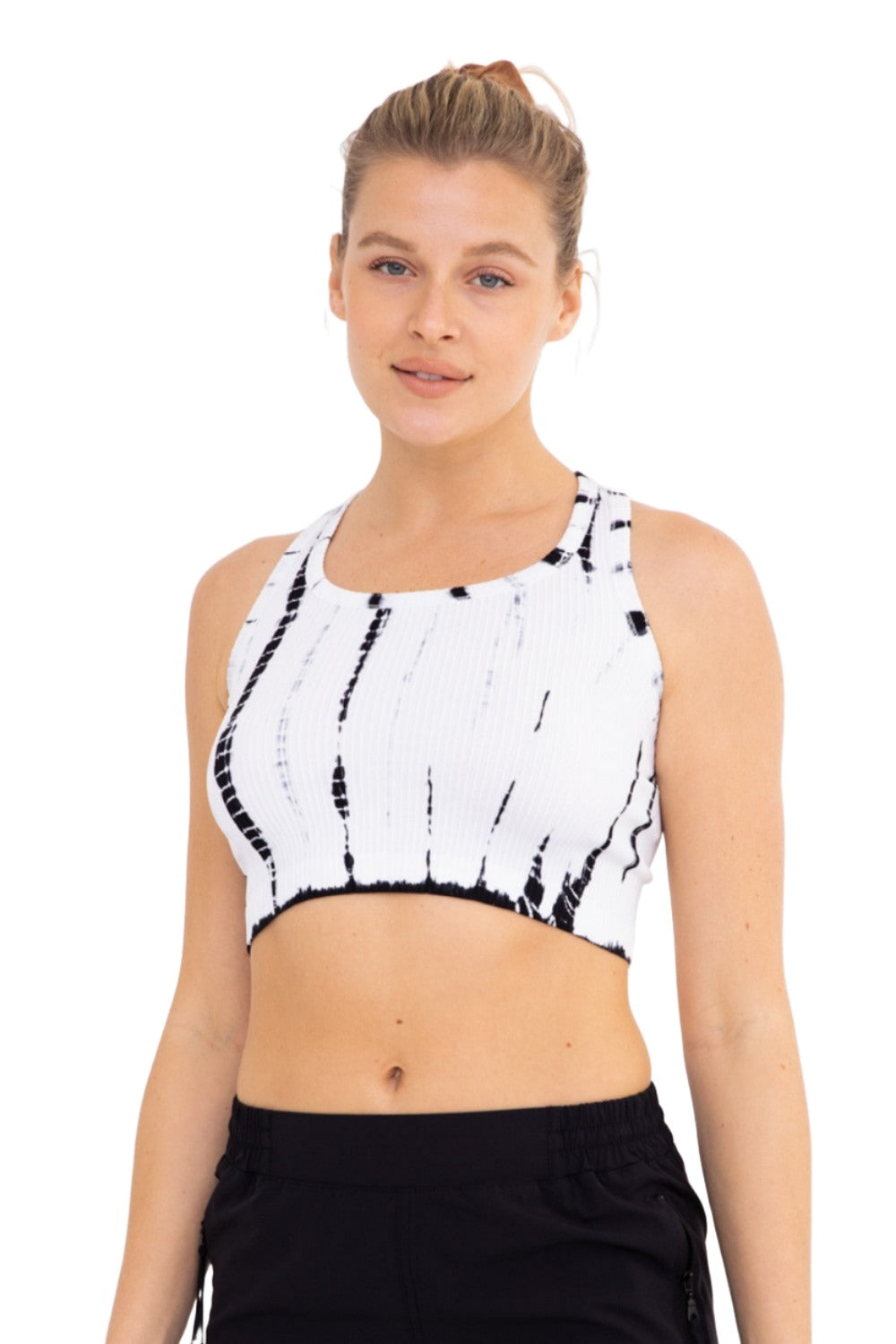 Mono B Tie-Dye Seamless Ribbed Racer Back Bra AT2997 - Black - Front View2