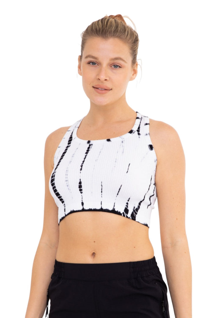 Mono B Tie-Dye Seamless Ribbed Racer Back Bra AT2997 - Black - Front View2