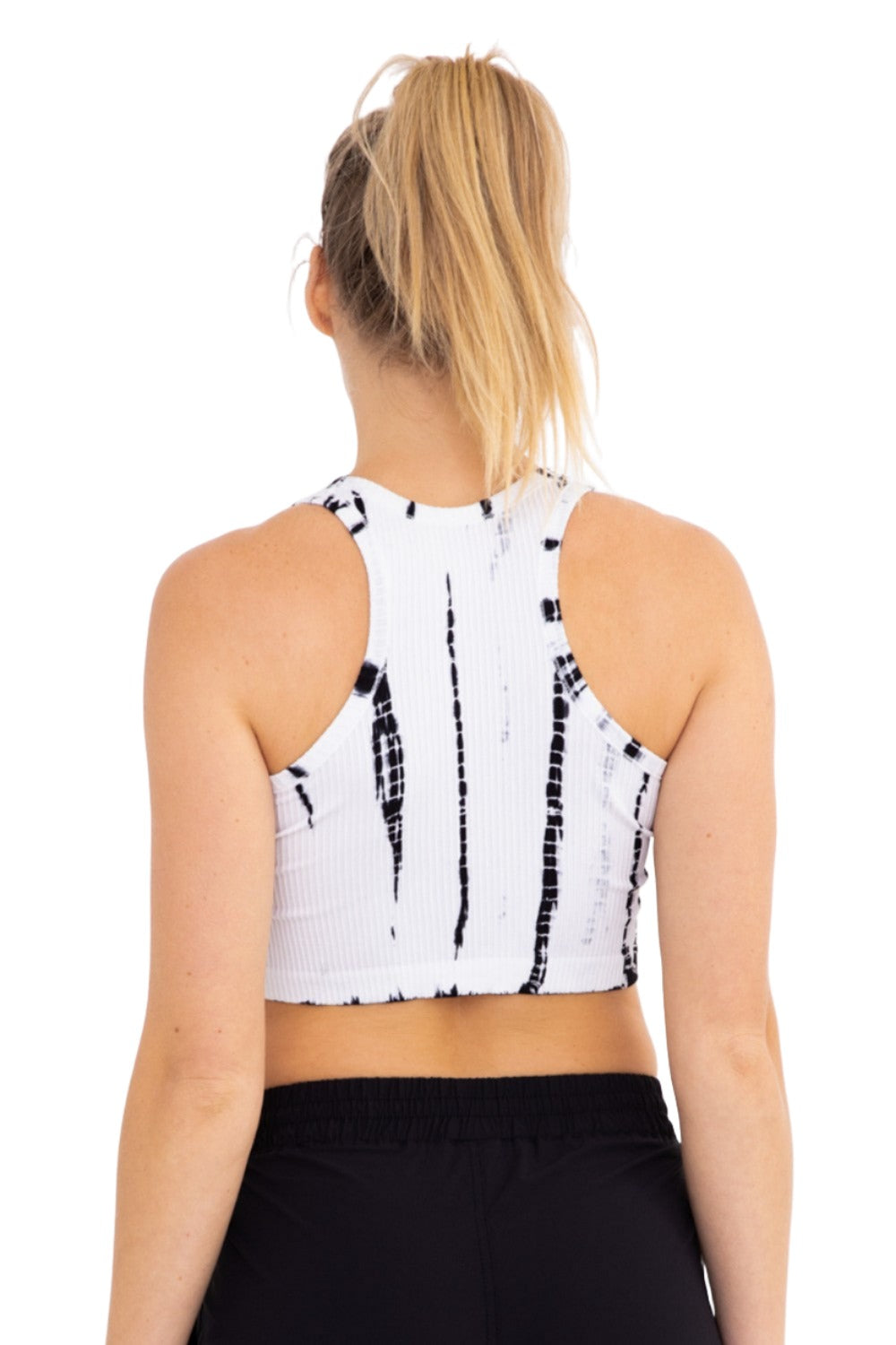 Mono B Tie-Dye Seamless Ribbed Racer Back Bra AT2997 - Black - Back View