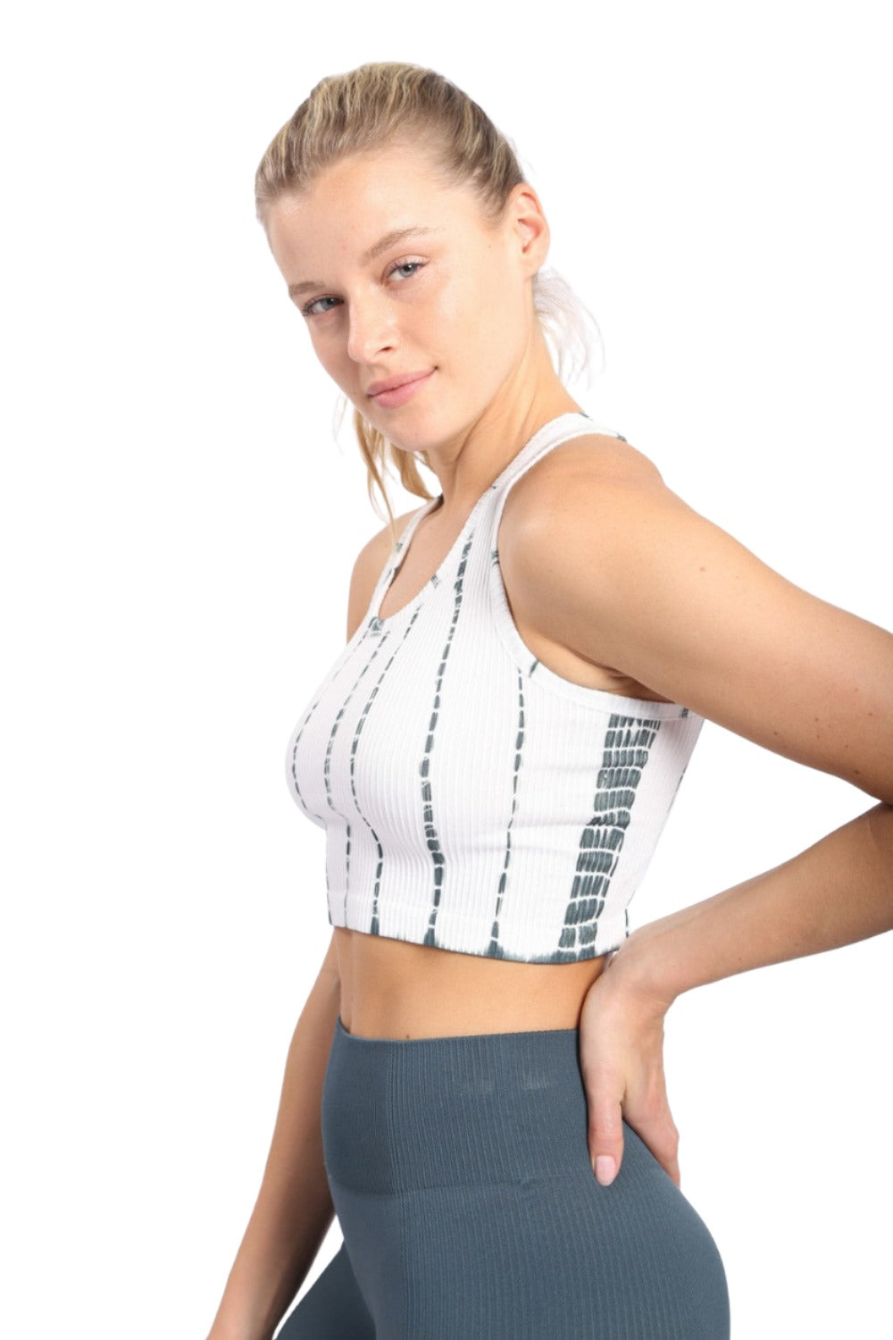 Mono B Tie-Dye Seamless Ribbed Racer Back Bra AT2997 - Blue22 - Side View