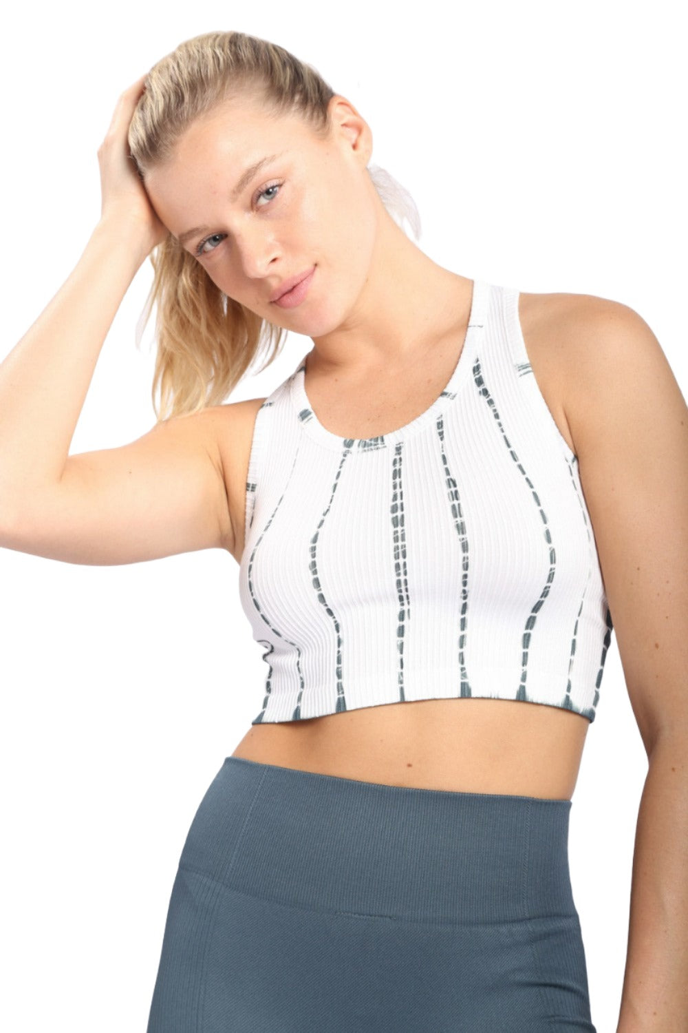 Mono B Tie-Dye Seamless Ribbed Racer Back Bra AT2997 - Blue22 - Front View