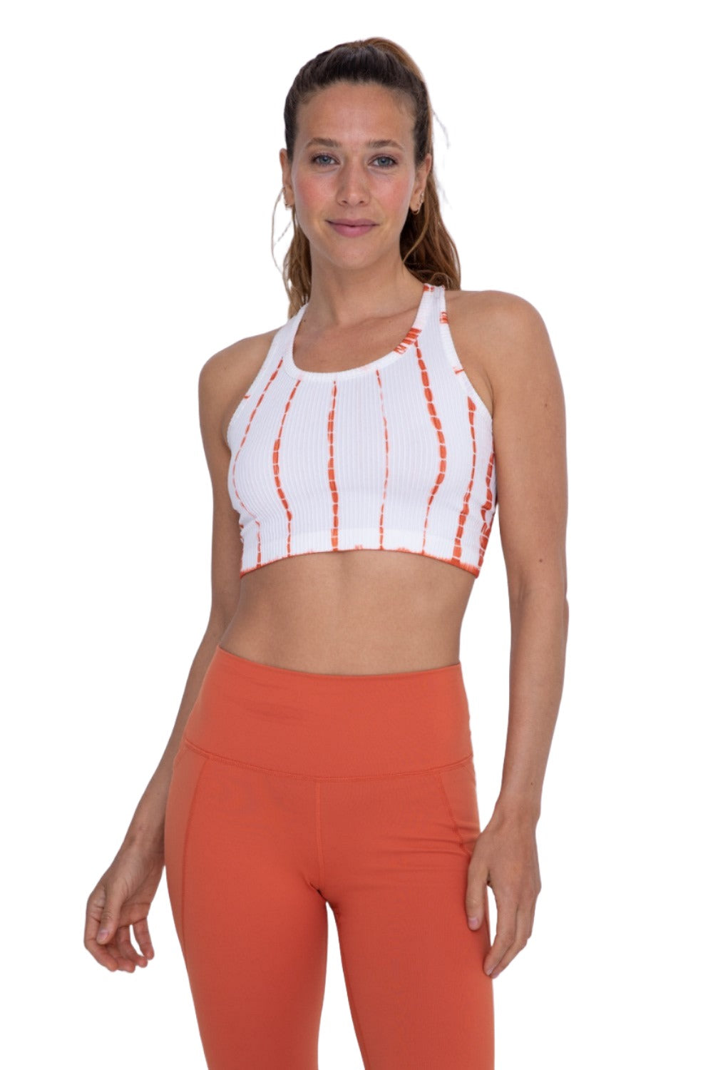 Mono B Tie-Dye Seamless Ribbed Racer Back Bra AT2997 - Carrot - Front View