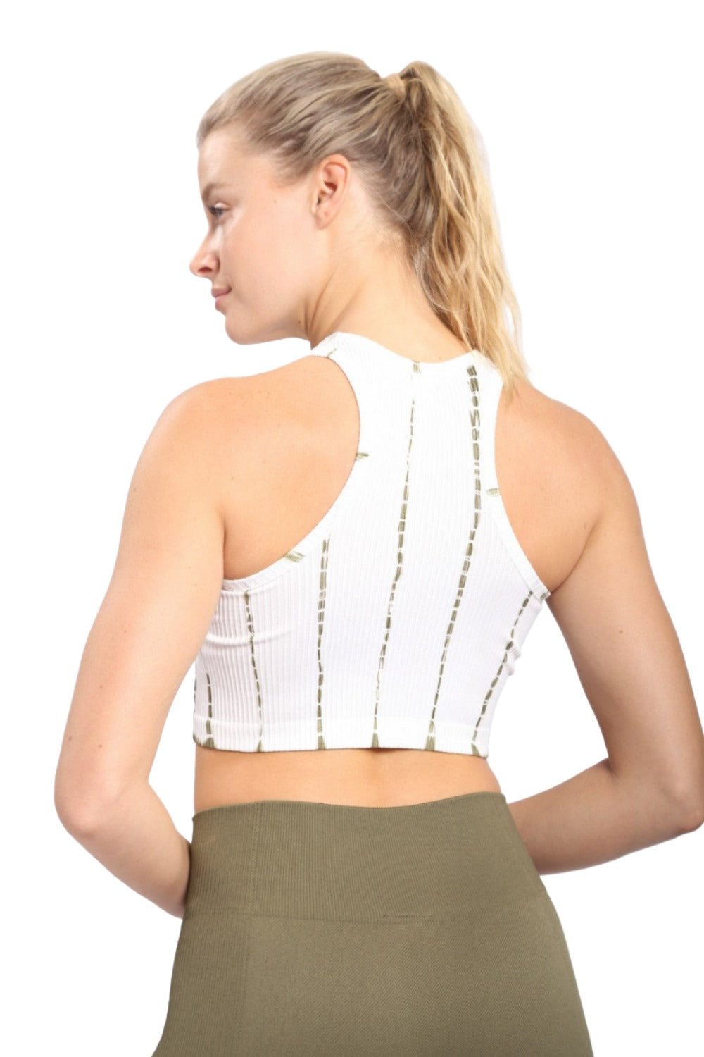 Mono B Tie-Dye Seamless Ribbed Racer Back Bra AT2997 - ivy - Back View